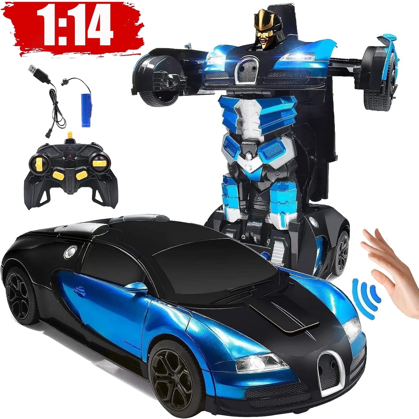 Remote Control Cars Toys,2.4Ghz 1/14 Scale RC Transforming Car Robot with Gesture Sensing / a Key Deformation,Gifts for 3-5 4-7 8-12 Boys Girls Kids