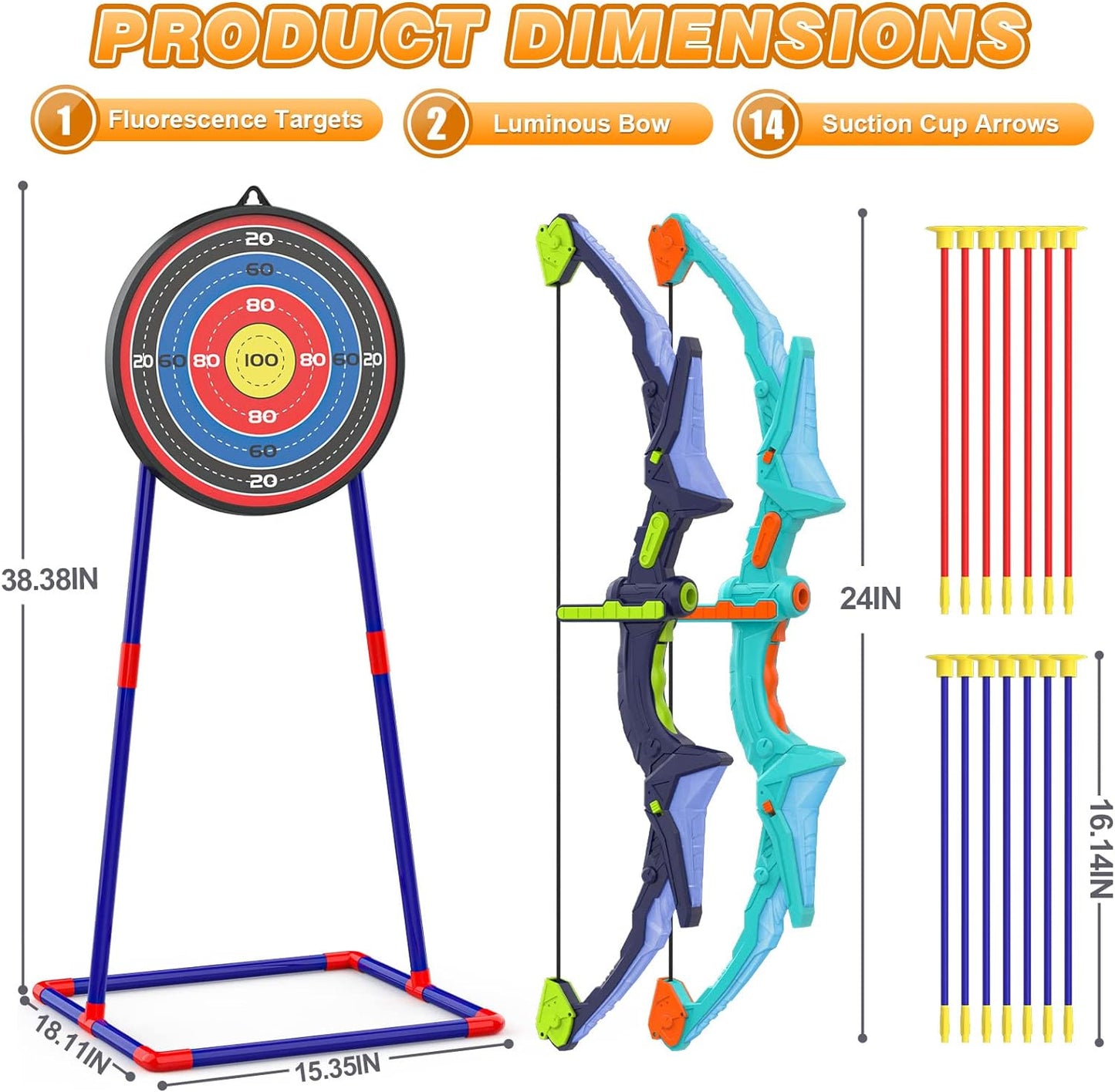 2 Pack Bow and Arrow Set for Kids, Light up Archery Set with 14 Suction Cup Arrows, Archery Targets Outdoor Games for Kids Ages 4-8 8-12, Birthday Gifts Toys for 5 6 7 8 9 10 11 12 Year Old Boys Girls