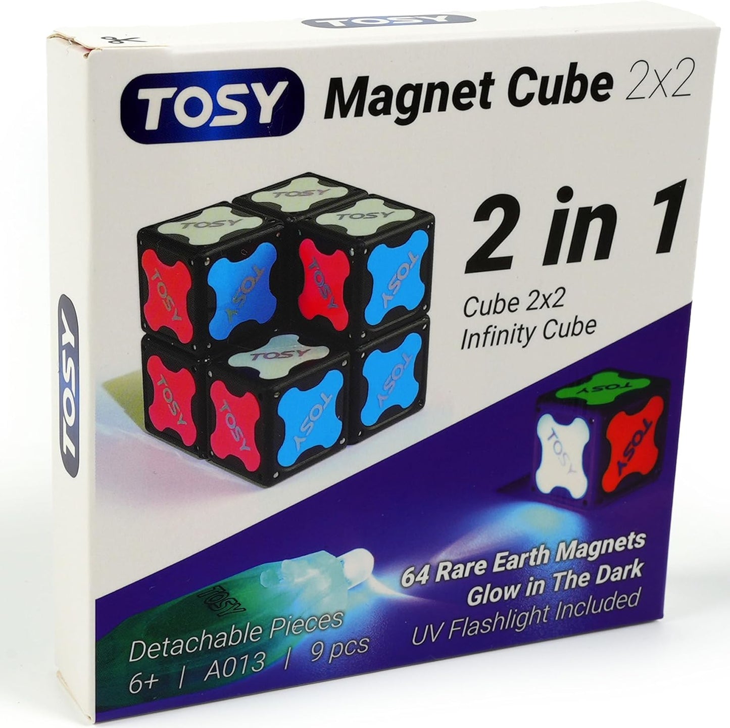 TOSY Magnet Cube 4X4 - 560 Magnets, 70 Blocks, 8 in 1 Toy: Puzzle Cube Game, Creative Building Blocks, Transformable Fidget Spinner, Infinity Cube, Magnet Tiles, UV Flashlight, Glowing STEM/STEAM Toy