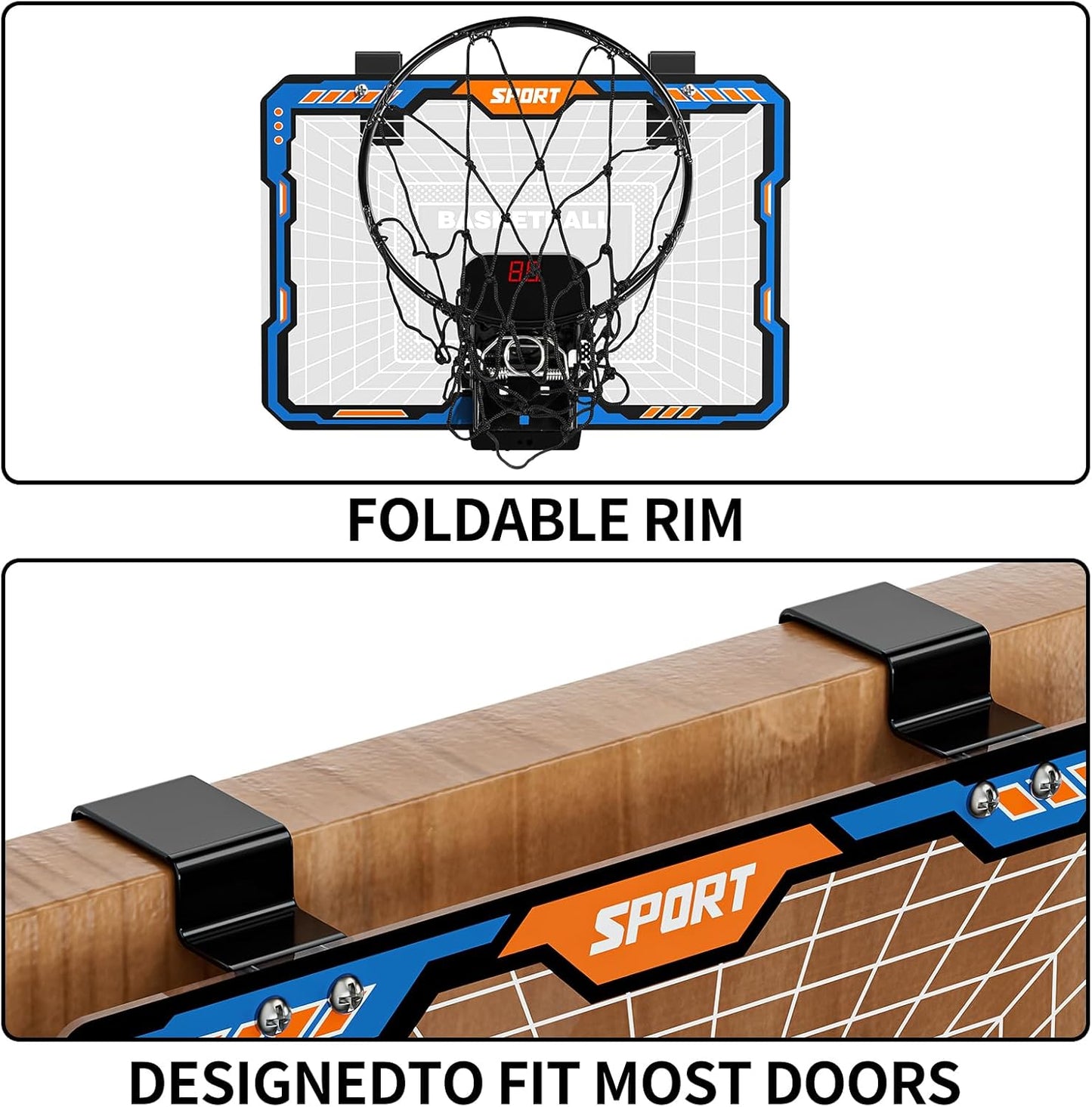 TEMI Remote Controller Indoor Basketball Hoop, 7 LED Light Door Basketball Hoop, Mini Hoop with Scoreboard & 4 Balls,Basketball Toys Gifts for 3 4 5 6 7 8 9 10 11 12 Year Old Boys Girls Kids Teen