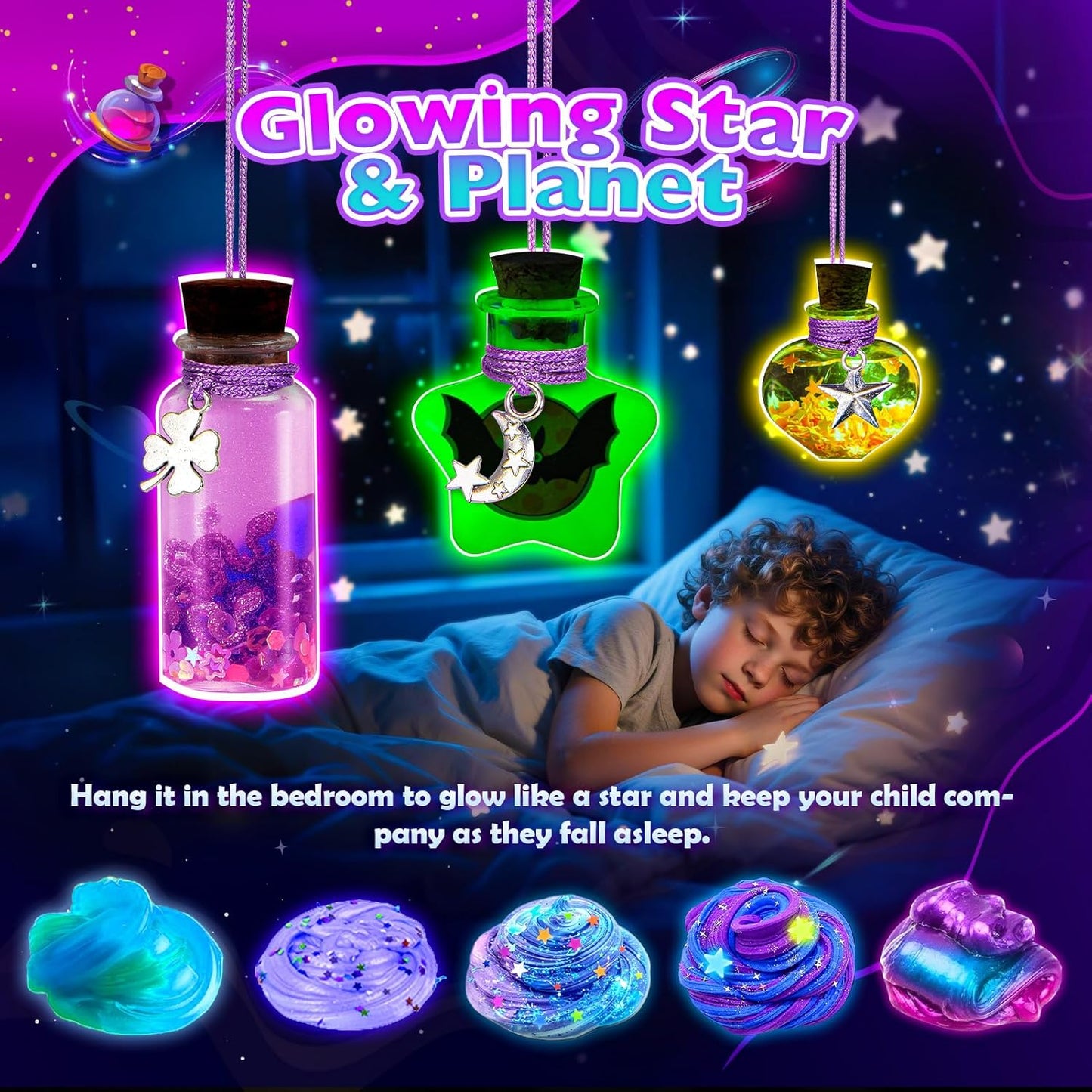 Slime Kit for Girls, Magic Galaxy Slime Making Kit with Magic Sticker,Making Butter Slimes Dark Powder to Make Glitter & Galactic Slimes Stress Relief Toys Fun Gifts Toys for 6-12 Year Olds Girls Boys