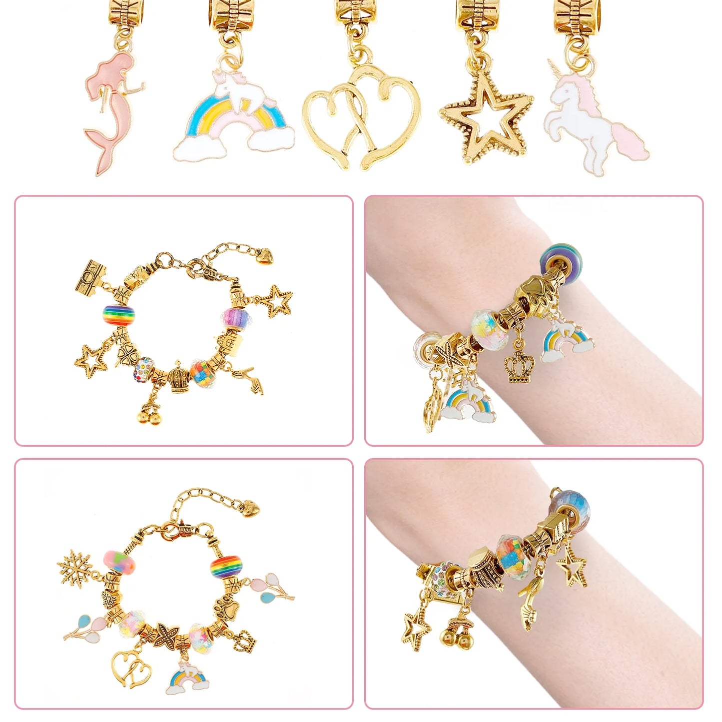 Charm Bracelet Making Kit, Jewellery Making Kit for Girls Gorgeous Rainbow Beads/Mermaid Crafts Gifts Set,Jewelry Making DIY Necklaces Bracelets Headbands Craft Set with Gift Box(67Pcs)