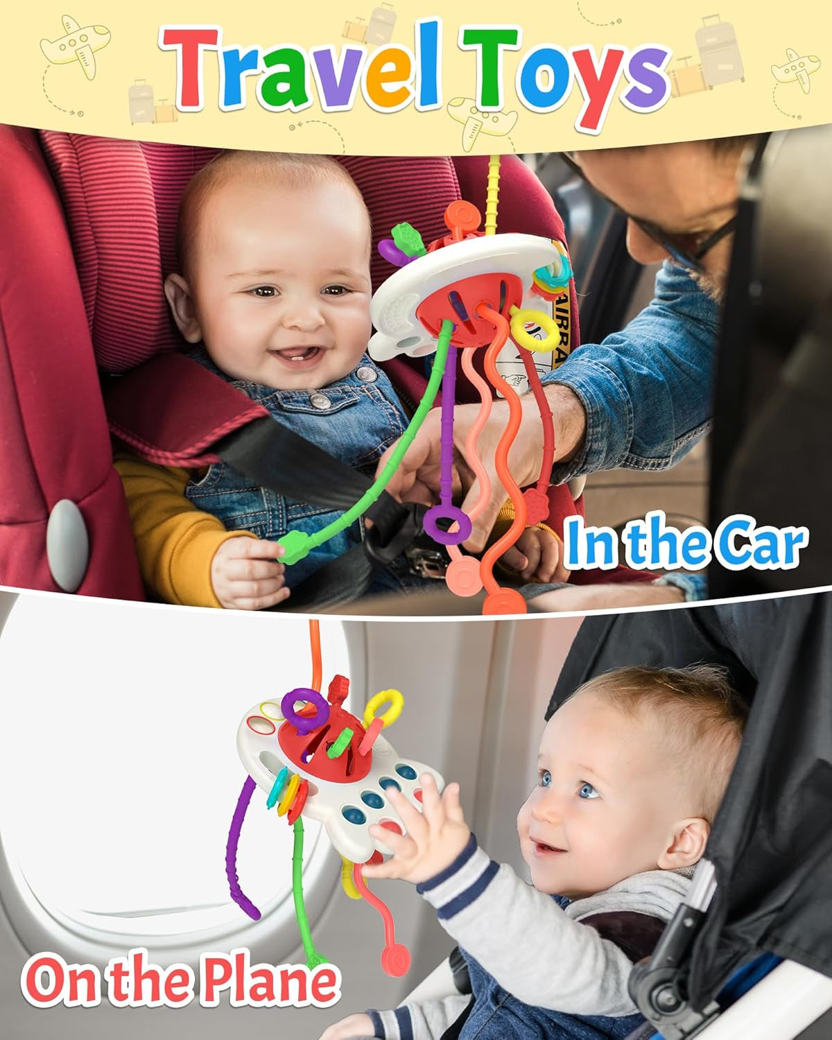 Yetonamr Baby Sensory Montessori Toys for 6-12-18 Months, Pull String Silicone Teething Toy, Toddler Birthday Gift Travel Toy for 1 2 Year Old Boy Girl Infant 8 9 10 Months Old