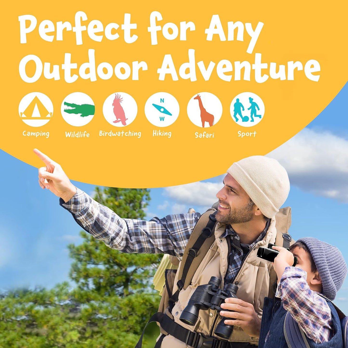 Think Peak Black Binoculars - Compact STEM Educational Outdoor Adventure Toy for Children Ages 4-8, Ideal for Bird Watching, Camping, and Nature Exploration