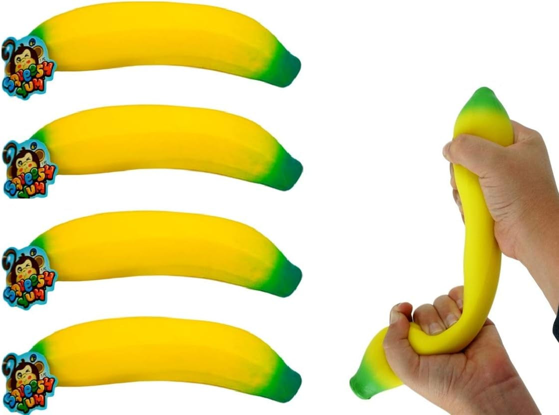 JA-RU Stretchable Banana Stress Relief Toy Pack (2 Pieces) - Slow Rising Squishy Fruit for Kids, Ideal for Gag Gifts and Themed Parties - Model 3340-2P