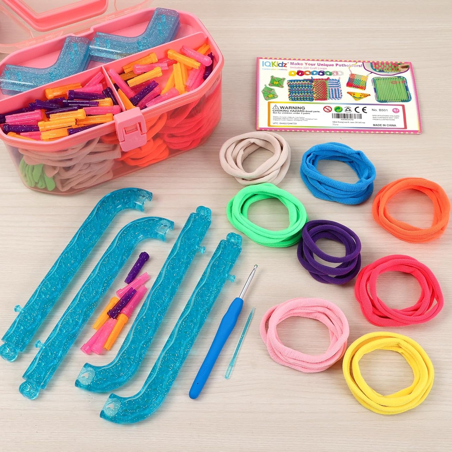 Iqkidz Weaving Loom Kit Toys, DIY Arts and Crafts for Kids and Adults, Ideal Gifts for Girls Ages 5 6 7 8-12 13, Easy Potholder Loom Knitting Activity for Beginners, 224 Craft Loops
