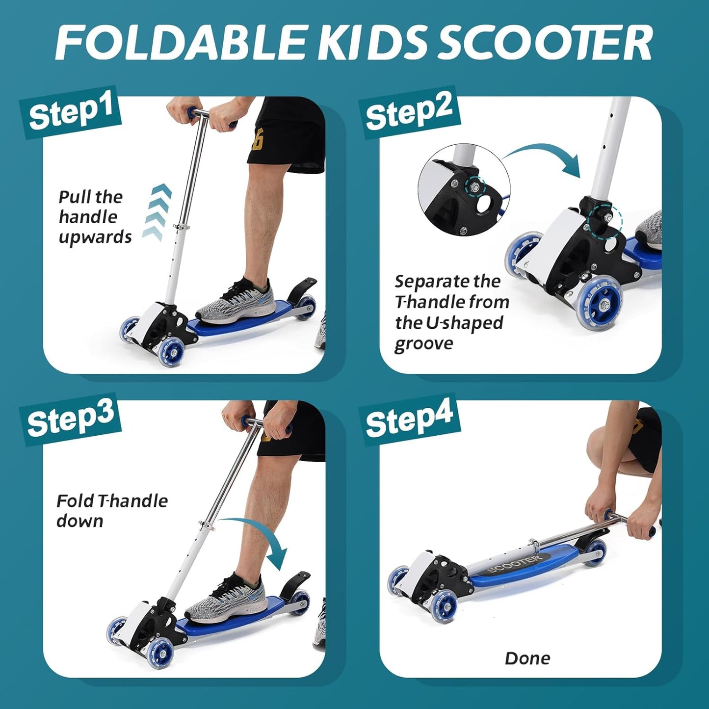 Kids Kick Scooter, 3 Wheel Scooter for Kids Ages 8-12