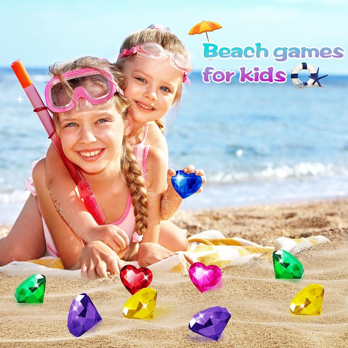 Pool Toys, 9 Pcs Extra Large Dive Gems for Kids Ages 4-8, 8-12, Summer Beach Water Colorful Diamond Toys for Boys Girls Underwater Gemstone Swimming Training Gifts