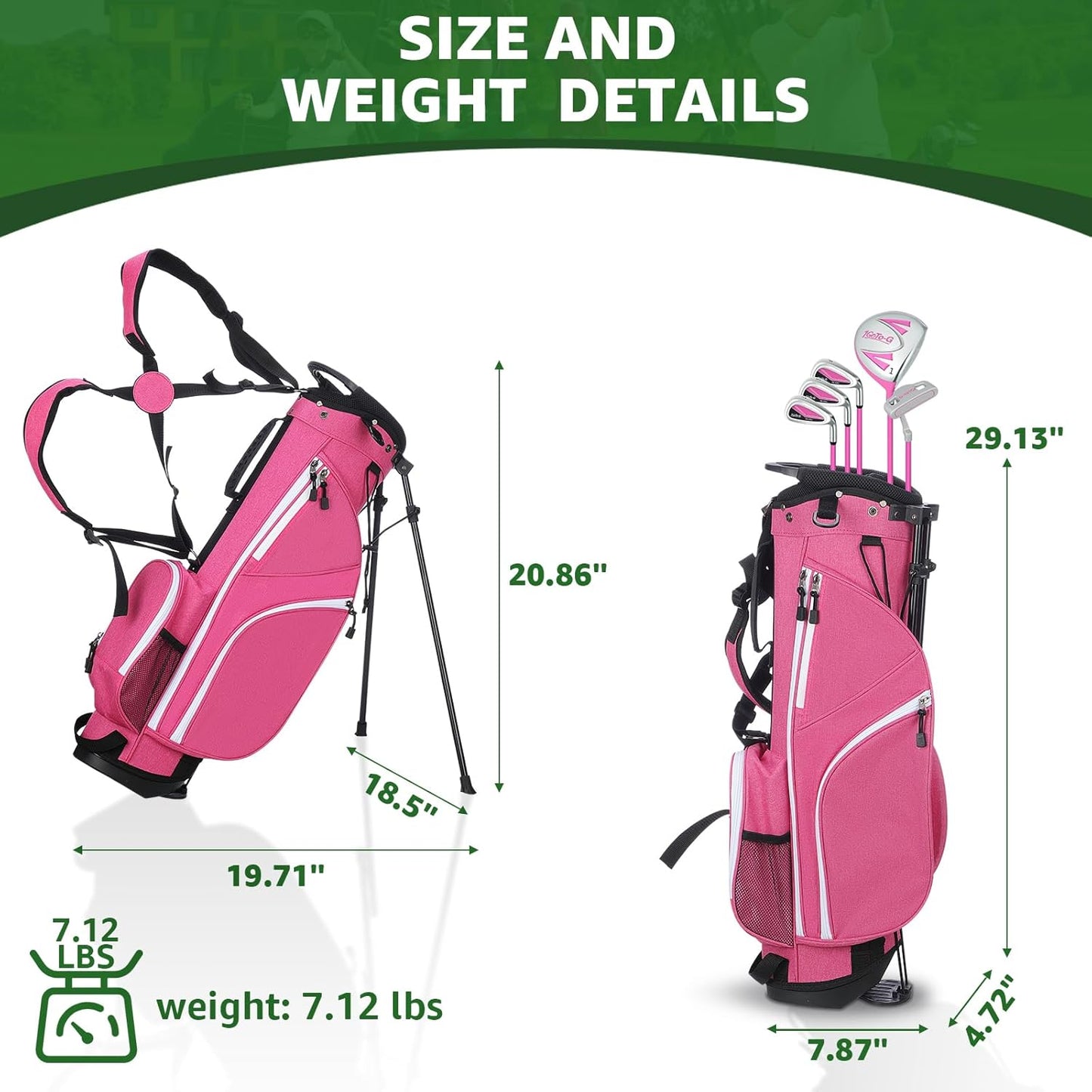 Kids Golf Clubs Set, Youth Golf Clubs Junior Set Ages 9-12 Includes Stand Bag, 1# Drive, 7#, 9# PW# Irons and Putter Right Hand for Boys Girls