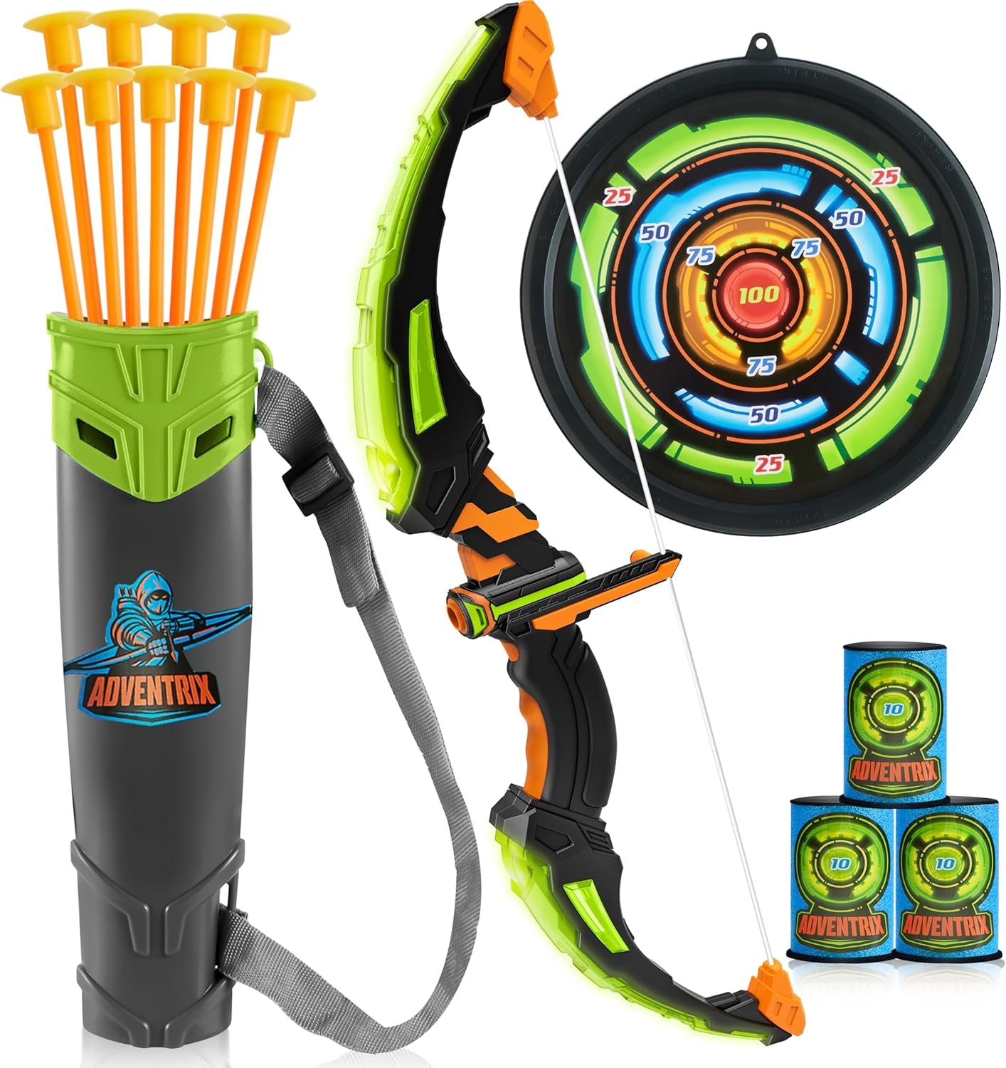JOYIN Kids Bow and Arrow Set, LED Light up Archery Toy Set with 9 Suction Cup Arrows, Target & Arrow Case, Indoor and Outdoor Hunting Play Gift Toys for Kids, Boys & Girls Ages 6-12