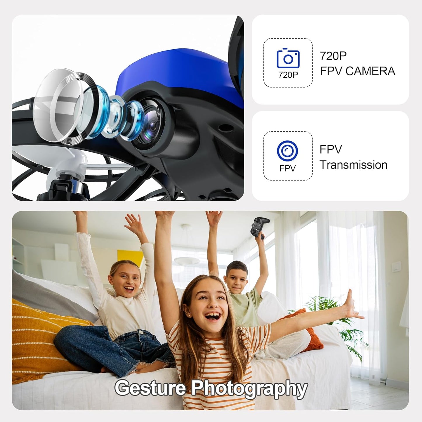 Drones for Kids with Camera,Rc Drone Indoor Small Helicopter,Birthday Gifts for Boys and Girls Beginners Friendly,Mini Quadcopter Toy with 2 Batteries,Propeller Protect,Altitude Hold