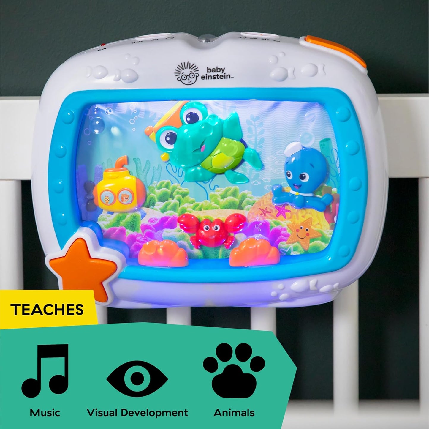 Baby Einstein Sea Dreams Soother Musical Crib Toy and Sound Machine, Newborn and Up