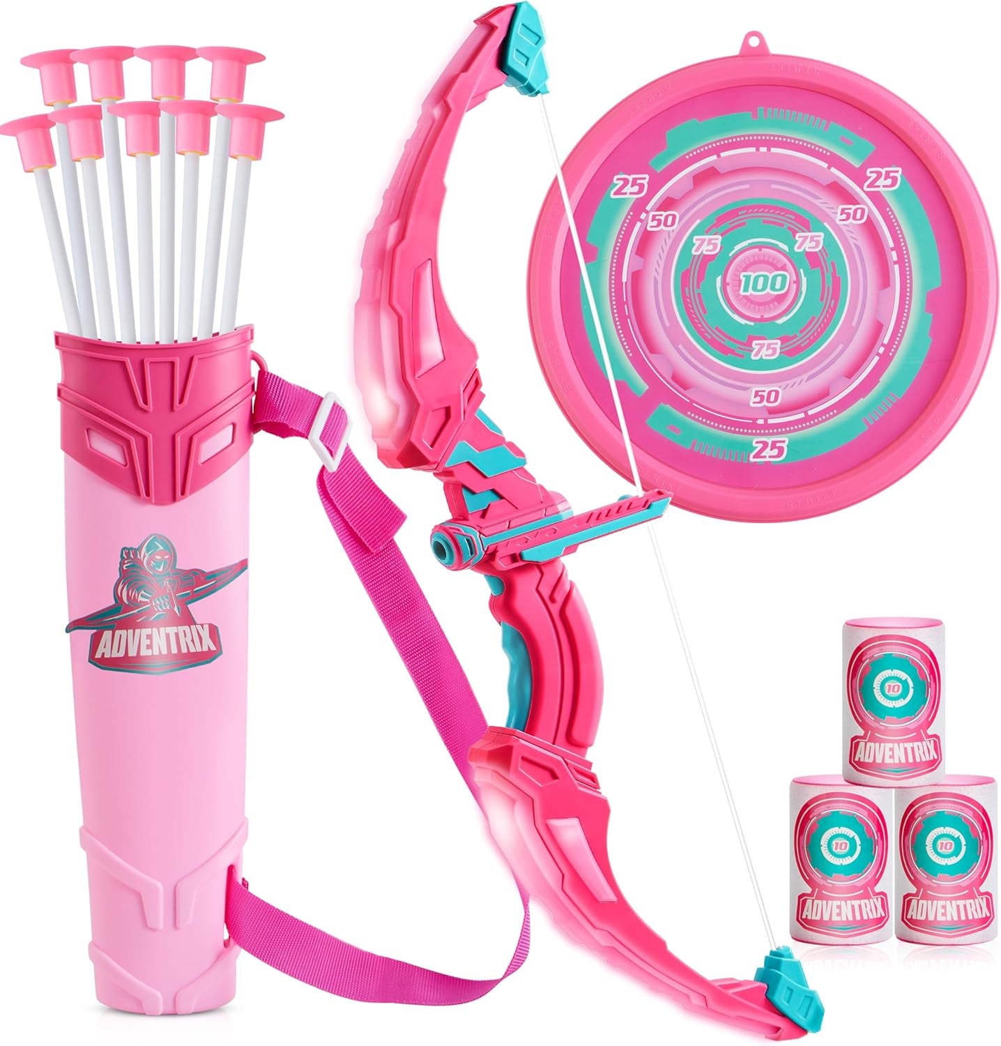 JOYIN Kids Bow and Arrow Set, LED Light up Archery Toy Set with 9 Suction Cup Arrows, Target & Arrow Case, Indoor and Outdoor Hunting Play Gift Toys for Kids, Boys & Girls Ages 6-12