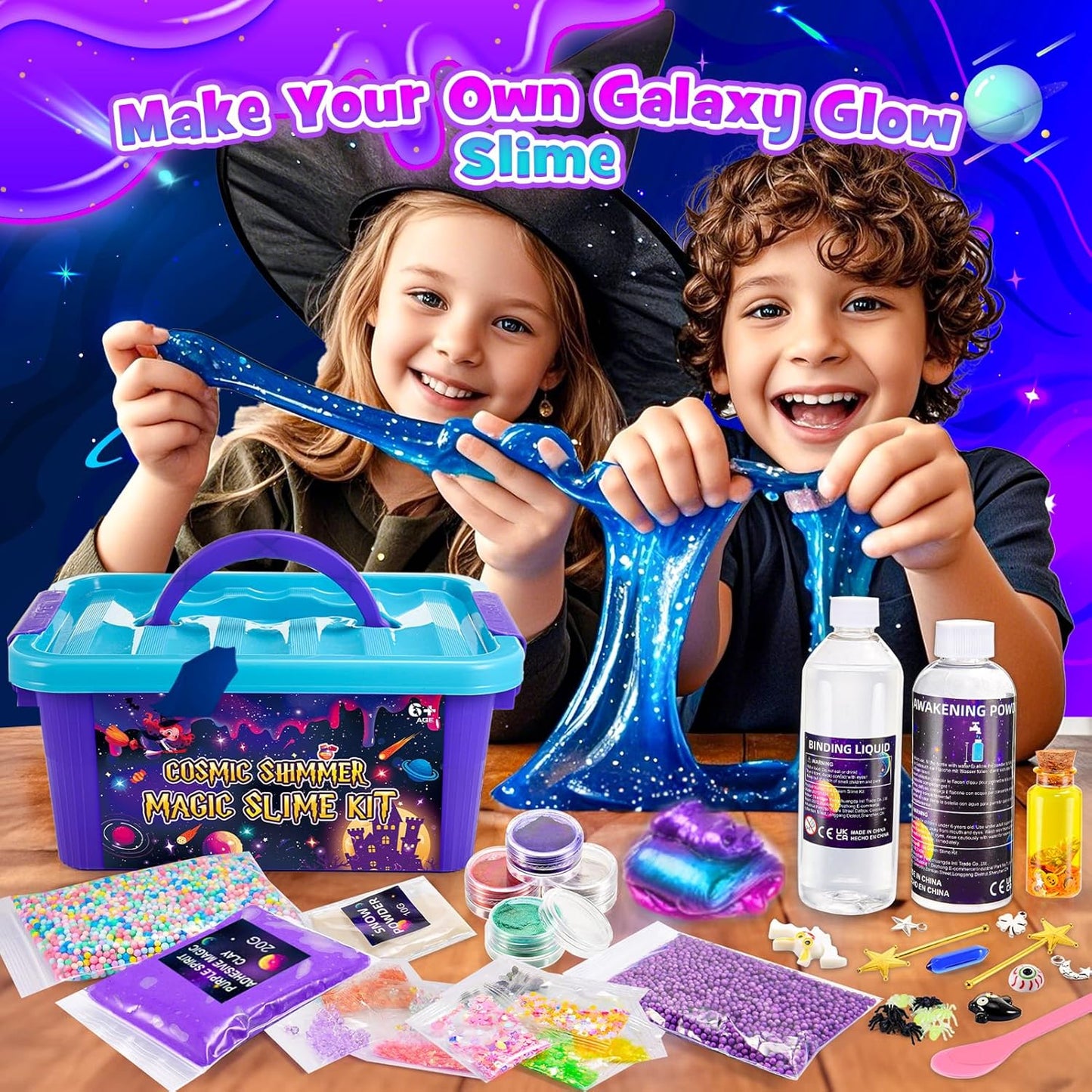 Slime Kit for Girls, Magic Galaxy Slime Making Kit with Magic Sticker,Making Butter Slimes Dark Powder to Make Glitter & Galactic Slimes Stress Relief Toys Fun Gifts Toys for 6-12 Year Olds Girls Boys