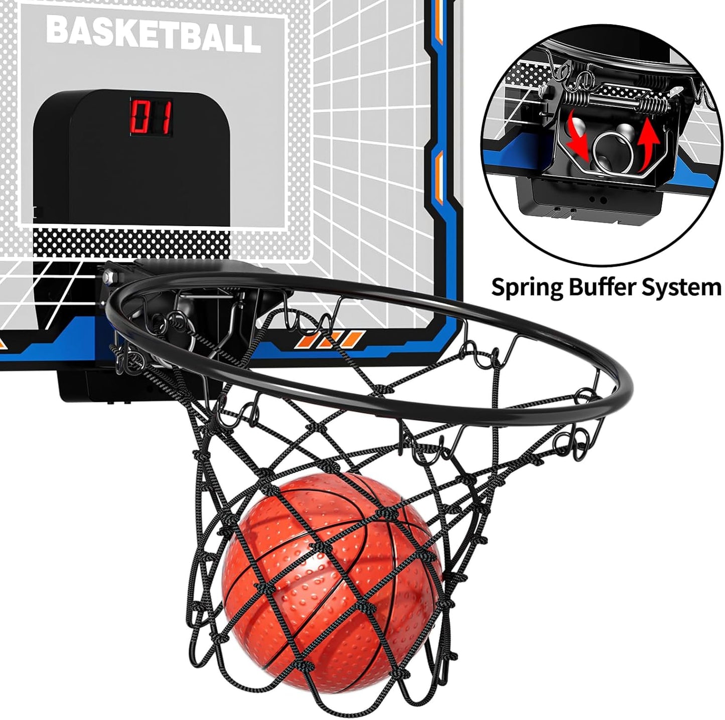 TEMI Remote Controller Indoor Basketball Hoop, 7 LED Light Door Basketball Hoop, Mini Hoop with Scoreboard & 4 Balls,Basketball Toys Gifts for 3 4 5 6 7 8 9 10 11 12 Year Old Boys Girls Kids Teen
