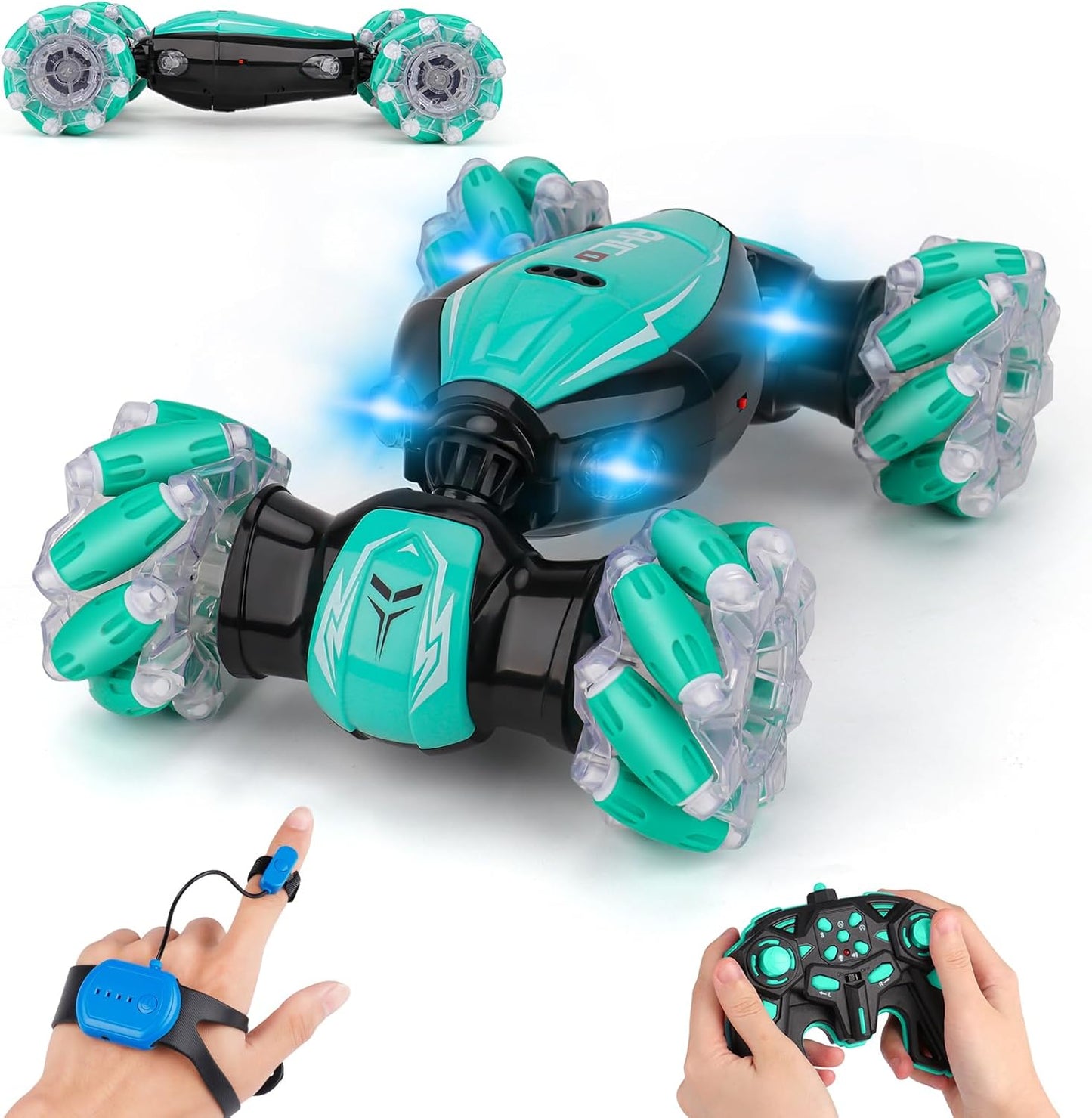 PREPOP Gesture Sensing RC Stunt Car, Birthday for Age 6 7 8-12 13+ Year Old Boys - Cool Toys for Kids, Hand Controlled Remote Control Twist Vehicle with Lights & Music, 4WD Rotating