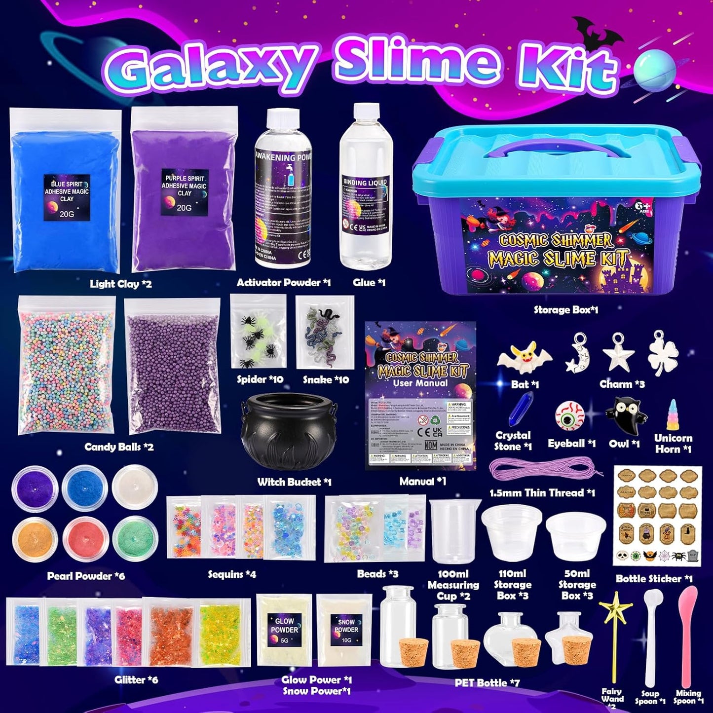 Slime Kit for Girls, Magic Galaxy Slime Making Kit with Magic Sticker,Making Butter Slimes Dark Powder to Make Glitter & Galactic Slimes Stress Relief Toys Fun Gifts Toys for 6-12 Year Olds Girls Boys
