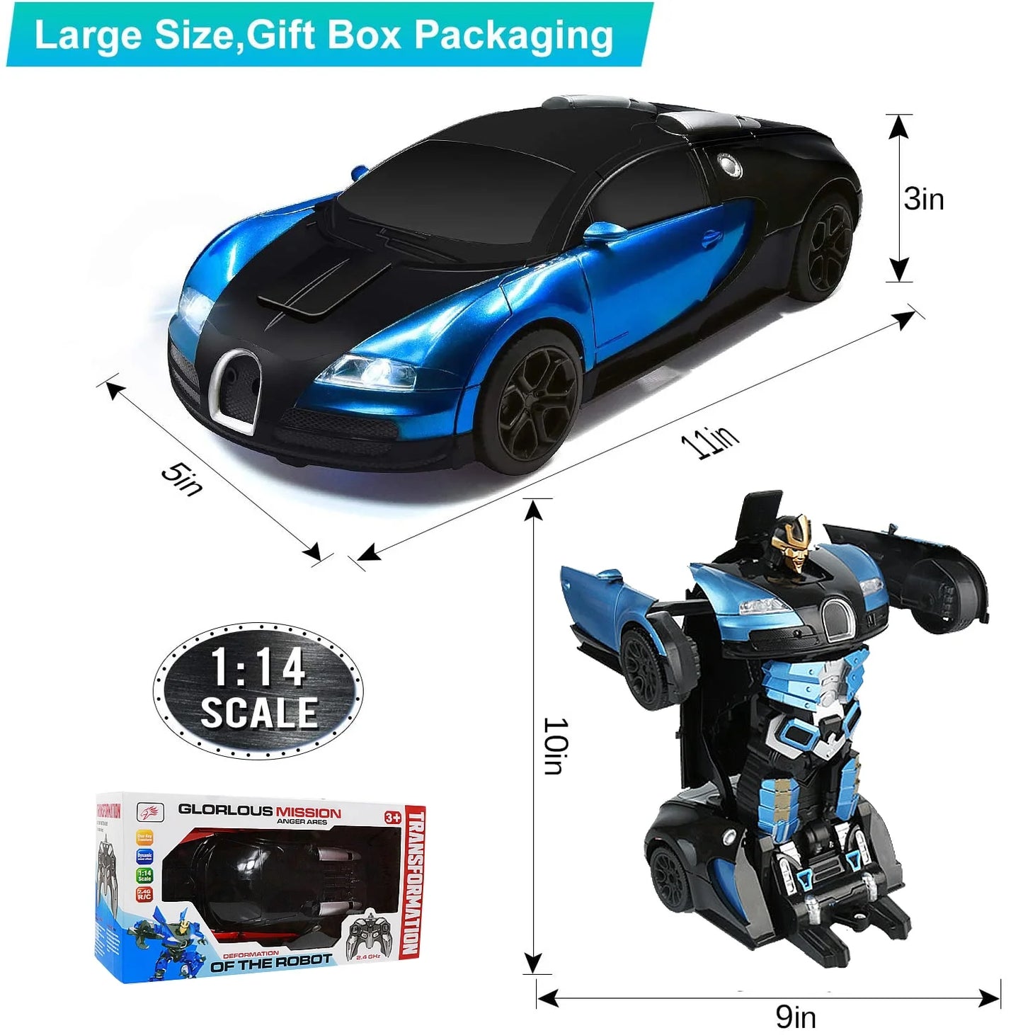 Remote Control Cars Toys,2.4Ghz 1/14 Scale RC Transforming Car Robot with Gesture Sensing / a Key Deformation,Gifts for 3-5 4-7 8-12 Boys Girls Kids