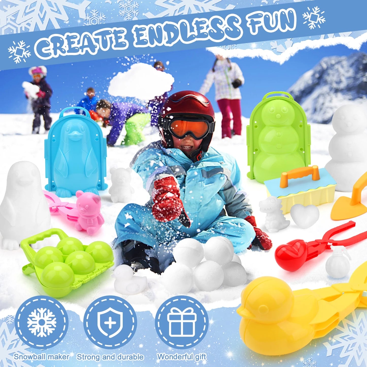 11Pcs Snowball Maker Tool Winter Snow Toys Kit, Sand Molds Beach Toys Plastic Snow Molds, Snow Toys for Kids Outdoors, Children'S Winter Accessories, Ages 3+