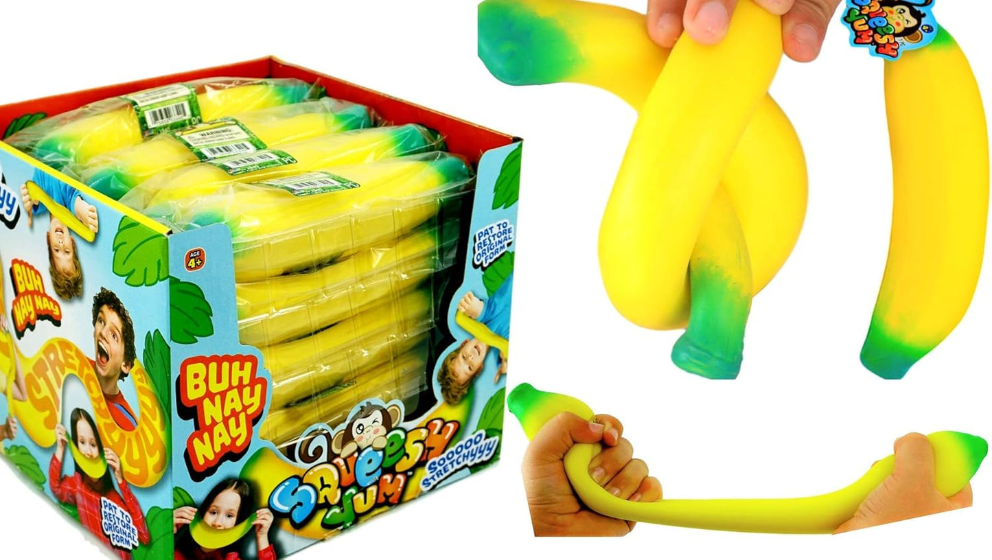 JA-RU Stretchable Banana Stress Relief Toy Pack (2 Pieces) - Slow Rising Squishy Fruit for Kids, Ideal for Gag Gifts and Themed Parties - Model 3340-2P