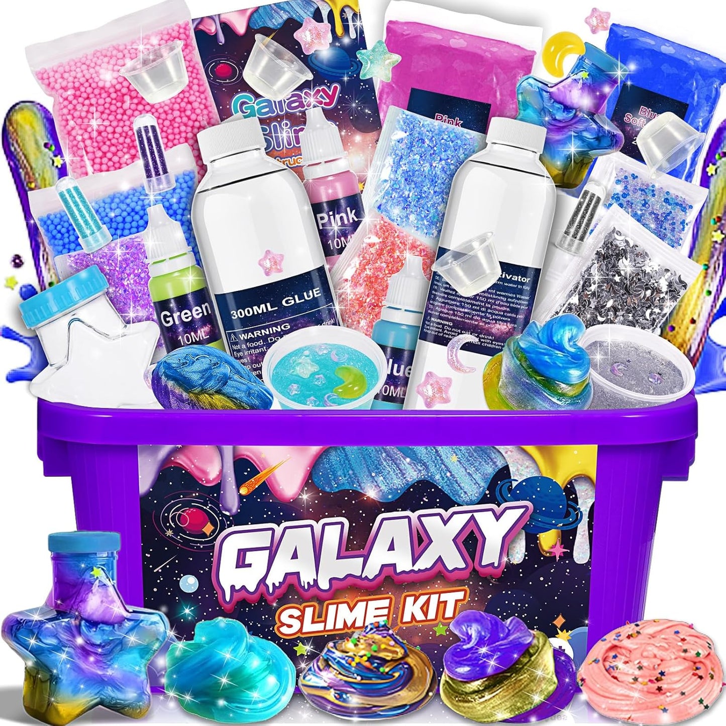 Slime Kit for Girls, Magic Galaxy Slime Making Kit with Magic Sticker,Making Butter Slimes Dark Powder to Make Glitter & Galactic Slimes Stress Relief Toys Fun Gifts Toys for 6-12 Year Olds Girls Boys