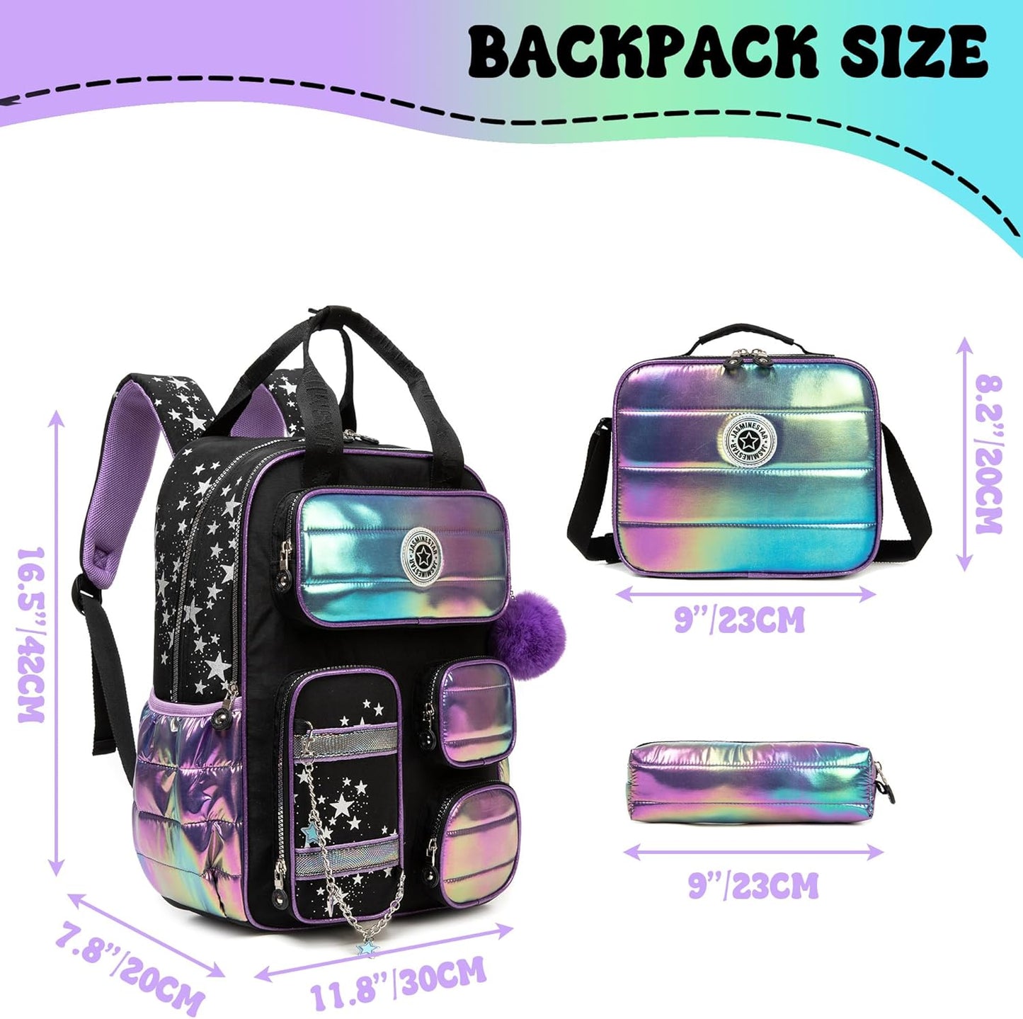 Kids School Backpacks for Girls Backpack with Lunch Bag for Elmentary Students Kids Travel Bookbag for Girls Age 6-12