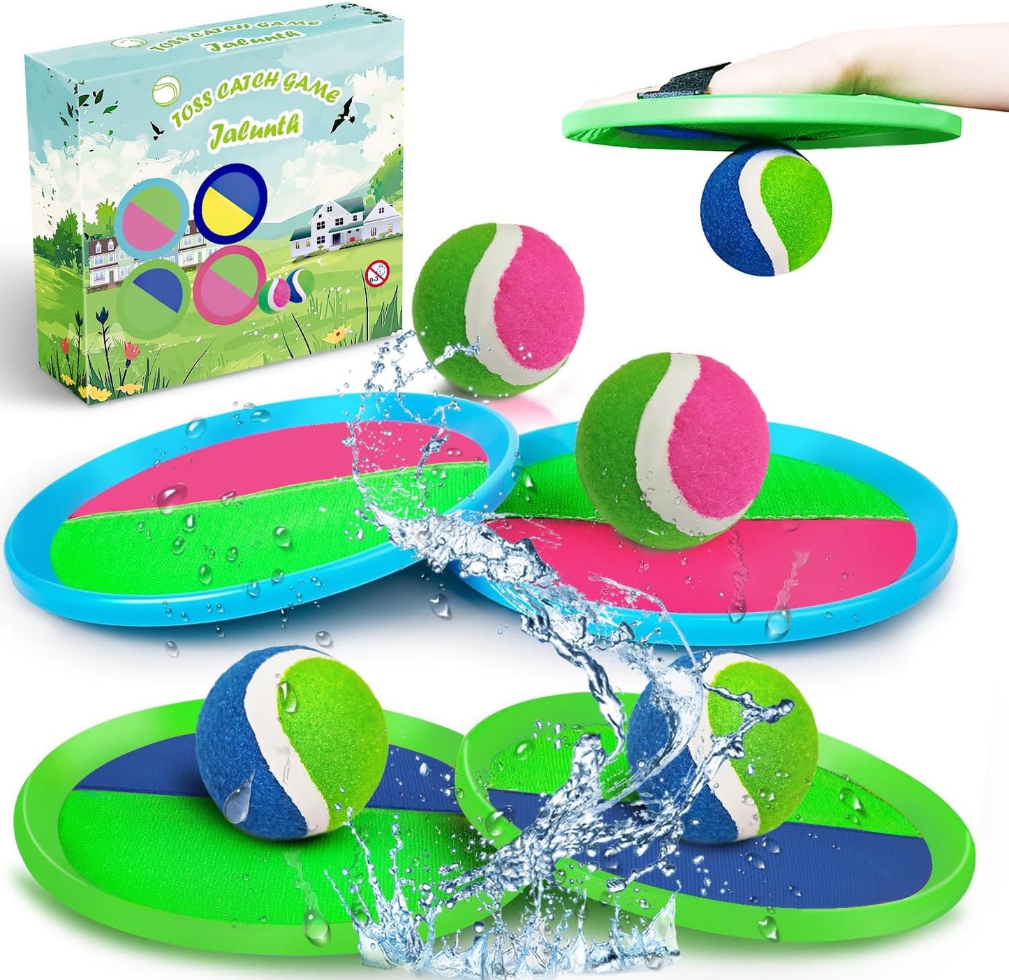Jalunth Ball Catch Set Game Toss Paddle - Beach Toys Back Yard Pool Outdoor Lawn Games Backyard Camping Sticky Mitts Age 3 4 5 6 7 8 9 10 11 12 Years Old Boys Girls Kids Adults Family Easter Gifts
