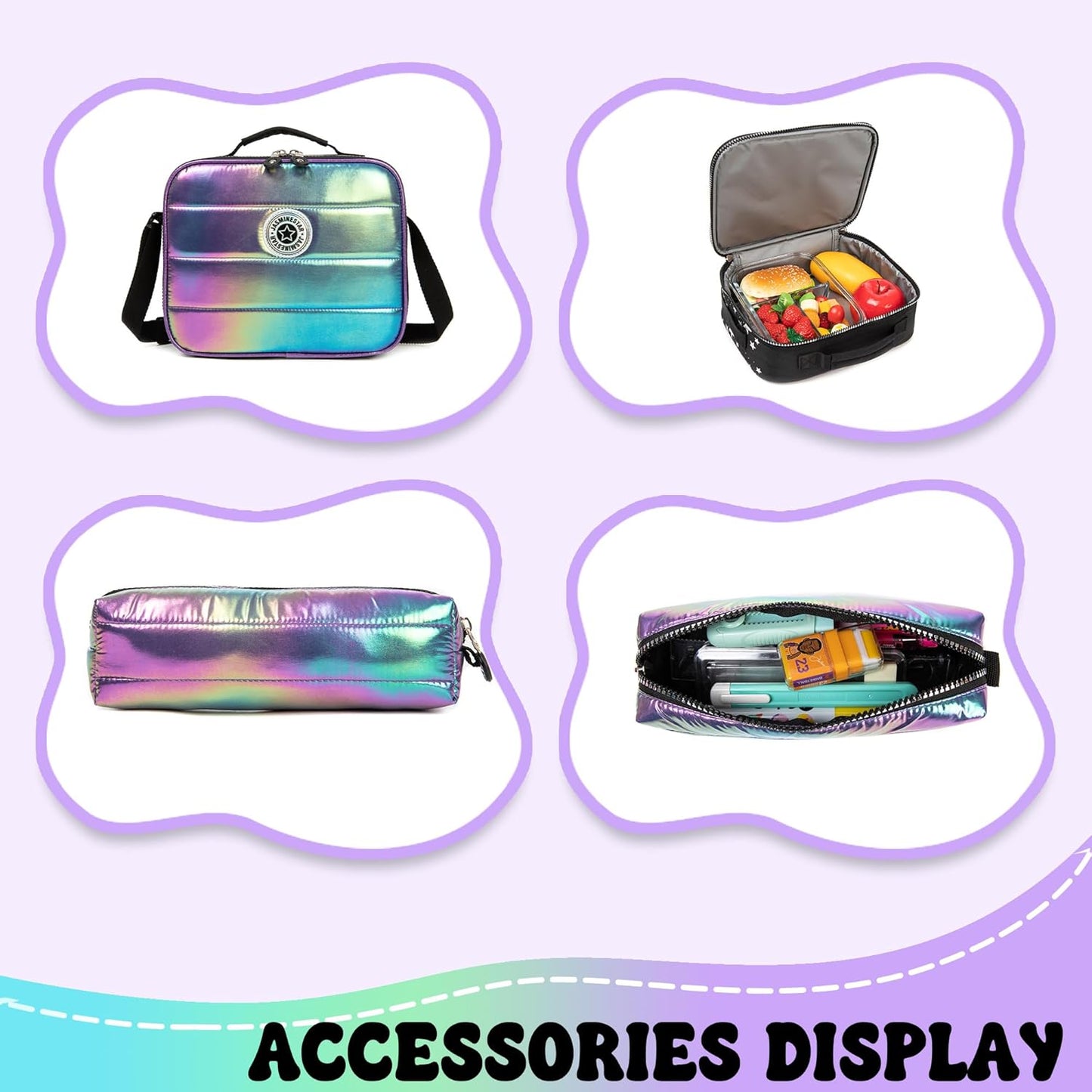 Kids School Backpacks for Girls Backpack with Lunch Bag for Elmentary Students Kids Travel Bookbag for Girls Age 6-12