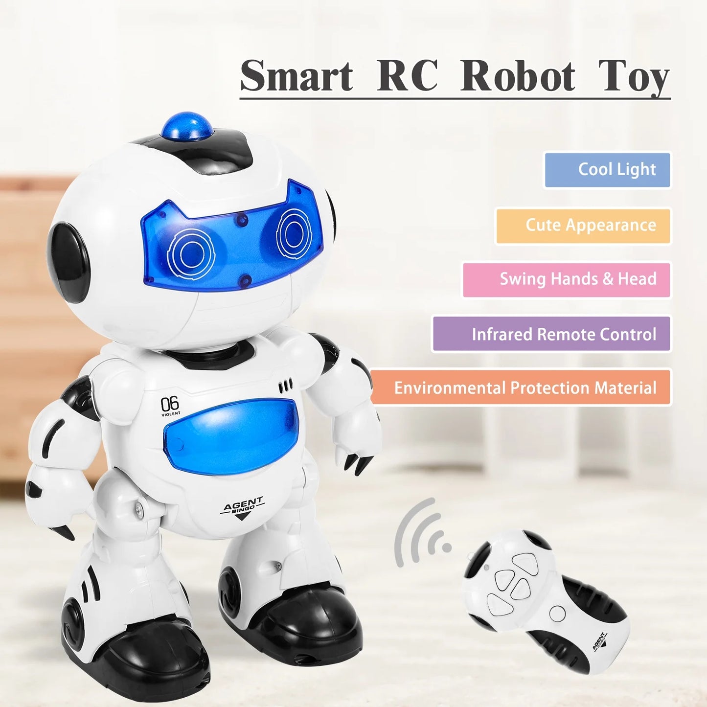 Kid Dancing Robot Toy, RC Intelligent Walking Singing Smart Robot Toy 360° Body Spinning Remote Control Robot Toy for Kids Boys Girls, Age 3+