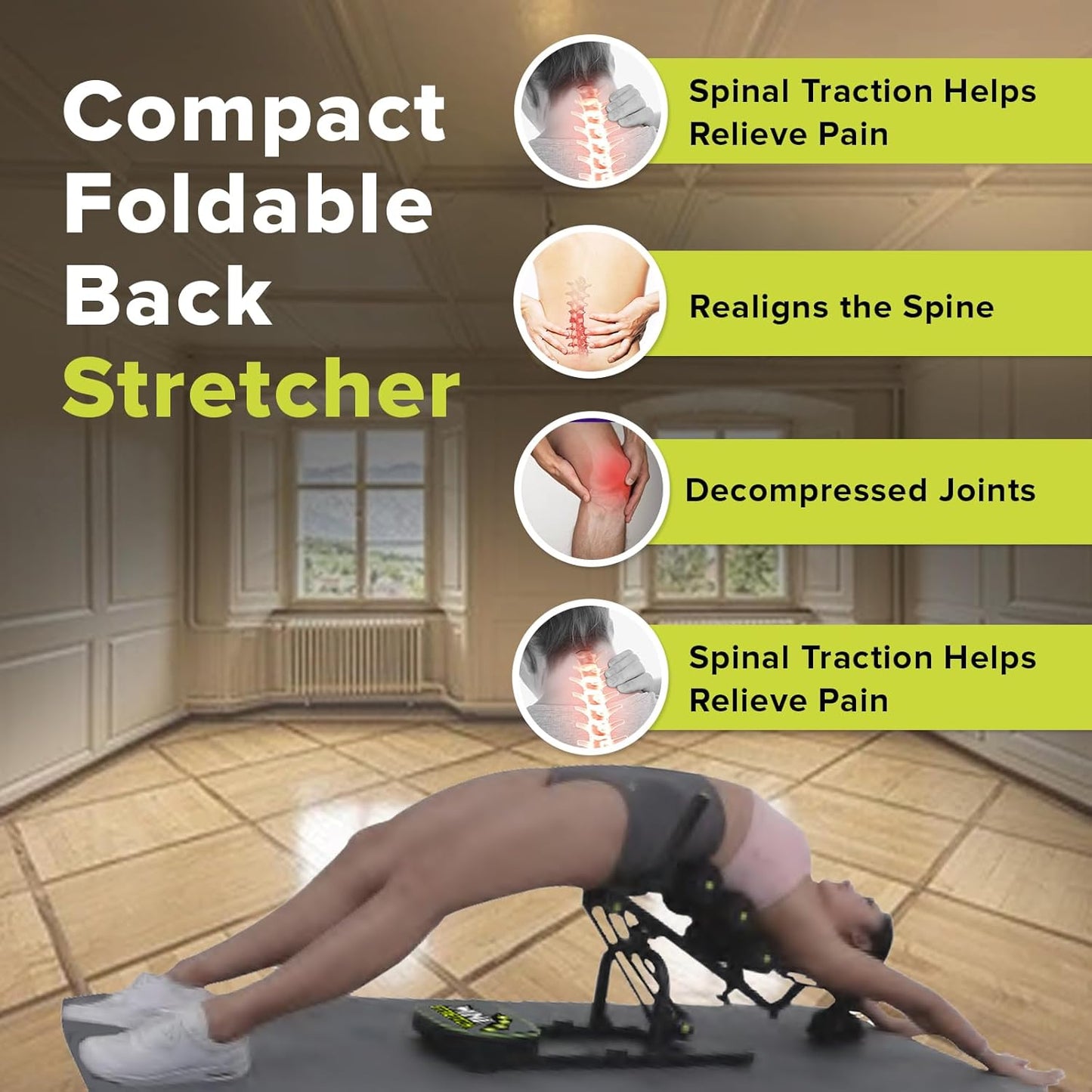 Mini Inversion Table by Mini Stretch - Effective Back Pain Relief, Spine Realignment, and Back/Neck Stretching with 330 lbs Weight Capacity and Compact Foldable Design