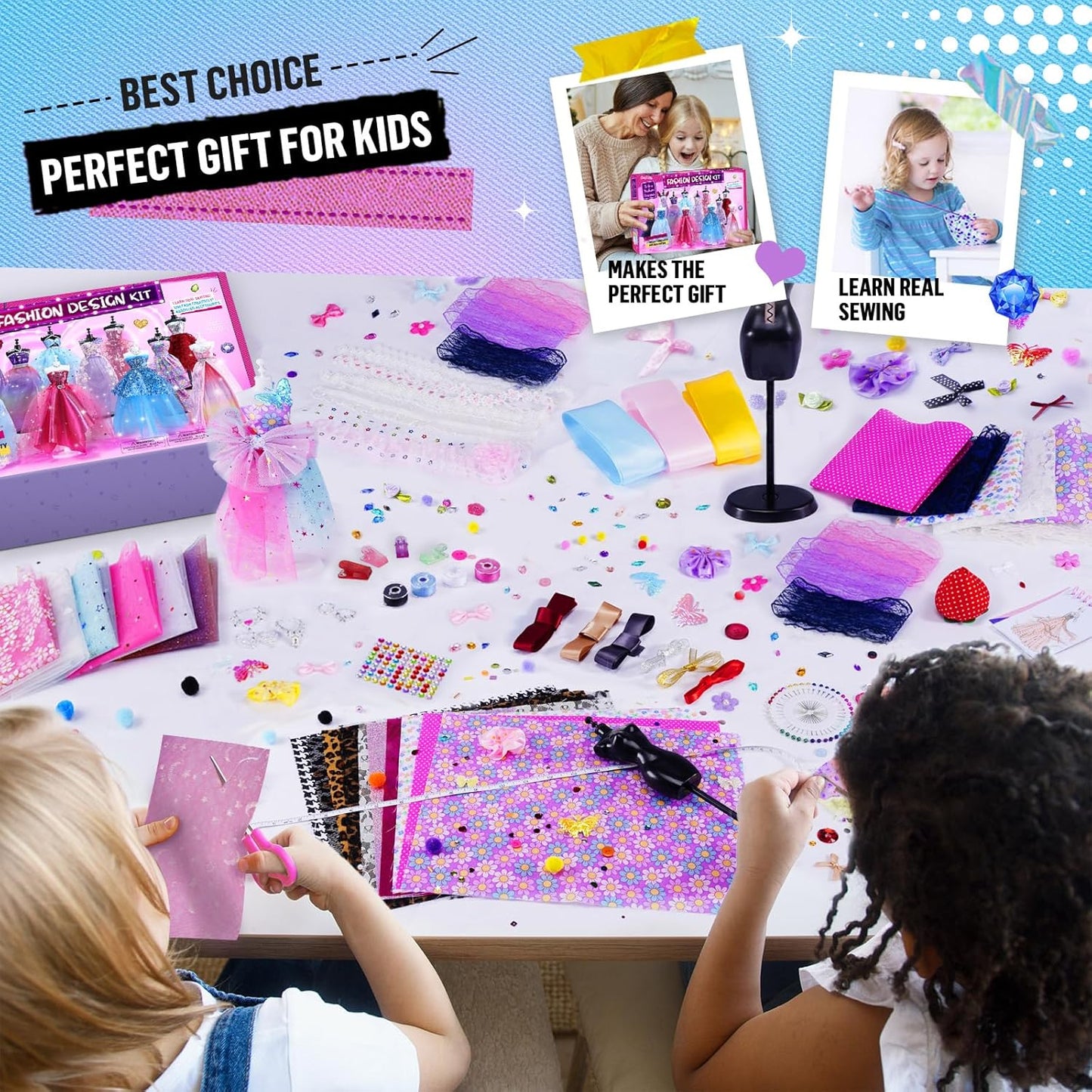 ONE to FOUR 800+Pcs - Fashion Designer Kit for Girls with 6 Mannequins - Arts and Crafts Kit- Sewing Kit for Kid Ages 8-12 -Girl Gift Age 6 7 8 9 10 11 12-Gifts for Teen Girls