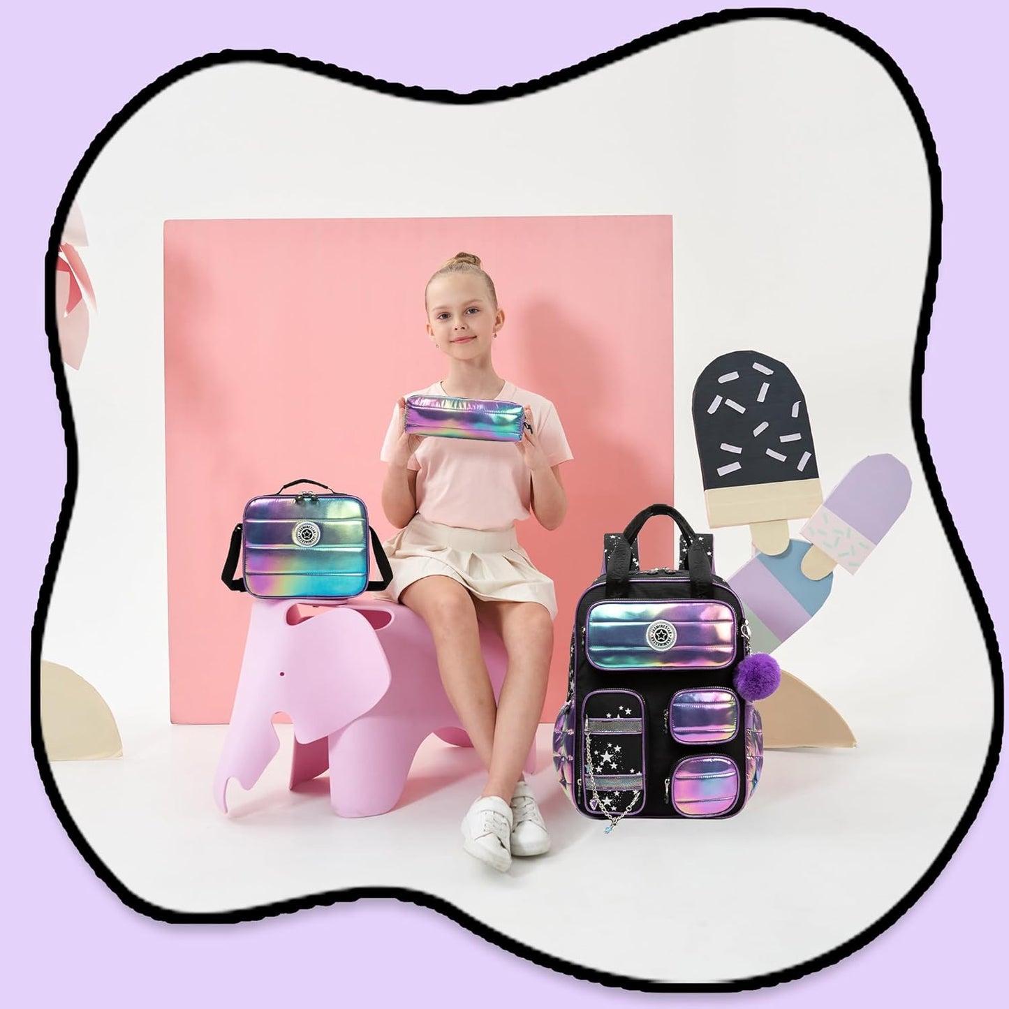 Kids School Backpacks for Girls Backpack with Lunch Bag for Elmentary Students Kids Travel Bookbag for Girls Age 6-12
