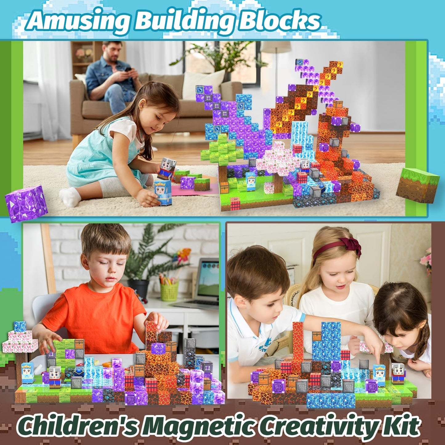 100PCS 1 Inch Magnetic Blocks, Mine Sword World Magnetic Toy Building Cube for Toddler Boys Girls Kids Age 3+, Stacking Magnet Construction Block Toys of Birthday Gifts.