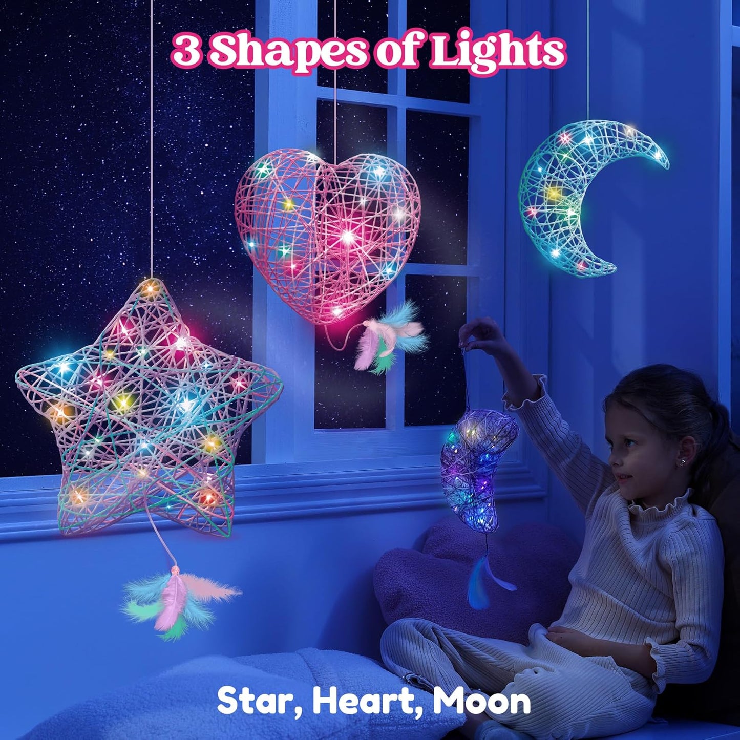 Klever Kits 3D String Art Kit for Kids, Light up String Light Toy with 30 Multi-Colored LED Bulbs, Arts and Crafts Set, Birthday Gifts for Girls and Boys Ages 8+