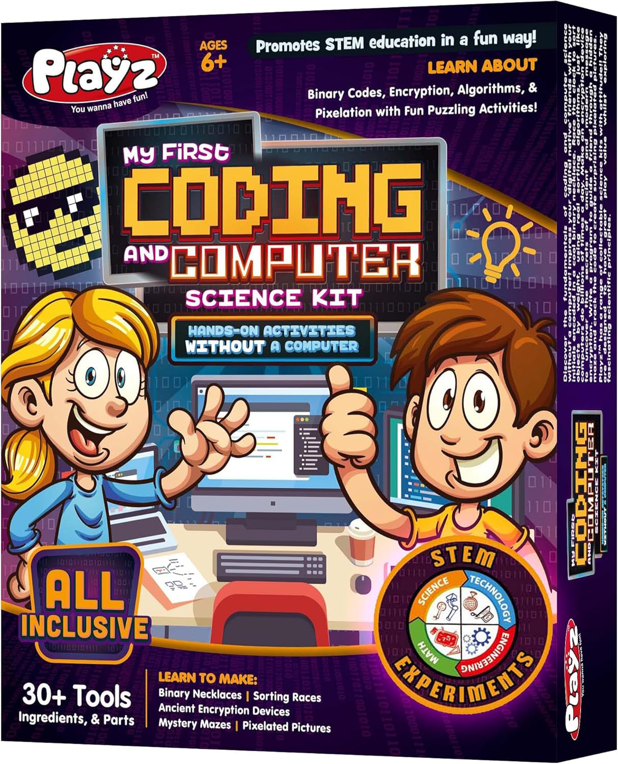 Playz My First Coding & Computer Science Kit - Learn about Binary Codes, Encryption, Algorithms & Pixelation through Fun Puzzling Activities without Using a Computer for Boys, Girls, Teenagers, Kids