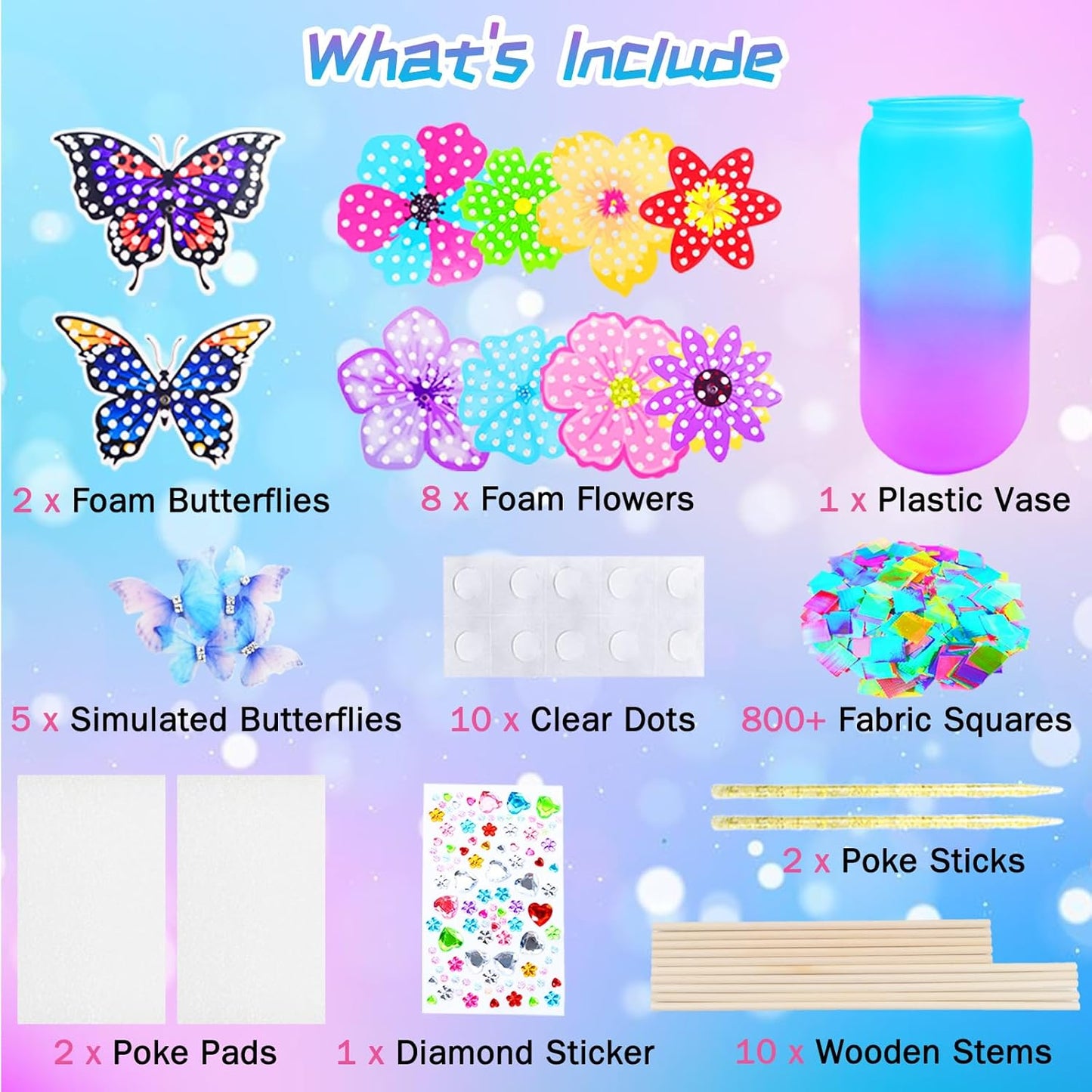 FJBICODA Poke Art Flower Bouquet Craft Kit - Arts and Crafts for Girls Ages 5-12 - Make Your Own Bouquet with 8 Flowers 2 Butterflies & 1 Vase - DIY Activities Gifts for 5 6 7 8 9 10+ Year Old Kids