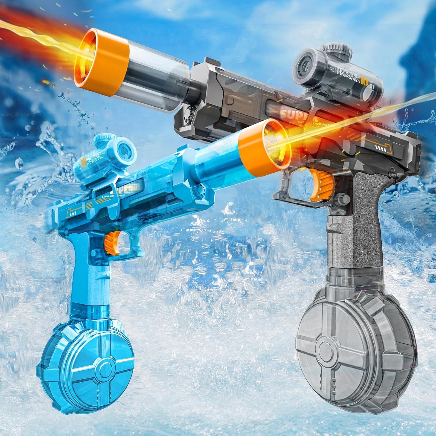 Hapystart 2 Pack Electric Water Guns with Light Up, Most Powered Full Automatic Electric Squirt Guns 26-32 FT Range Water Gun with Large Capacity Summer Pool Water Toy for Adults & Kids