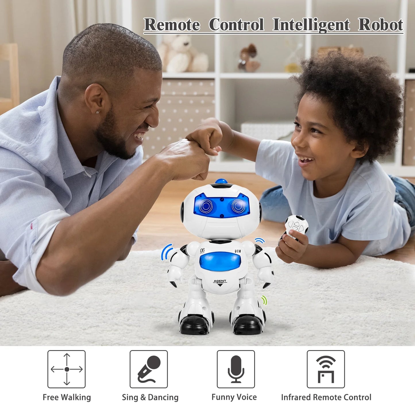 Kid Dancing Robot Toy, RC Intelligent Walking Singing Smart Robot Toy 360° Body Spinning Remote Control Robot Toy for Kids Boys Girls, Age 3+
