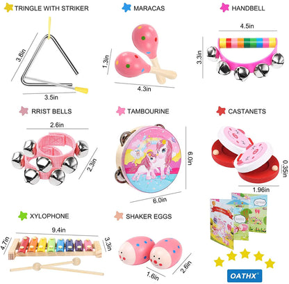 Baby Music Toys Toddler Learning Toy 12-Piece Wooden Montessori Musical Instrument Set for Kid