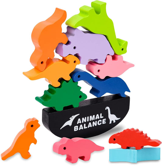 Wooden Dinosaur Stacking Toy for Toddlers Ages 2-5, Montessori Educational Game for Boys and Girls, Perfect Birthday and Christmas Gift