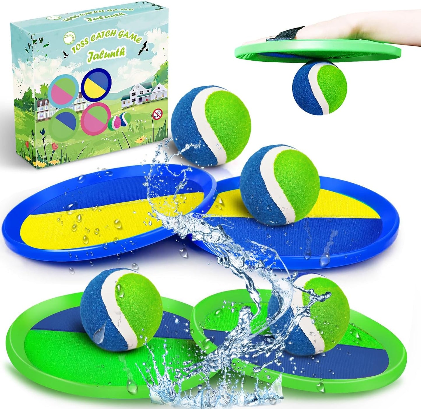 Jalunth Ball Catch Set Game Toss Paddle - Beach Toys Back Yard Pool Outdoor Lawn Games Backyard Camping Sticky Mitts Age 3 4 5 6 7 8 9 10 11 12 Years Old Boys Girls Kids Adults Family Easter Gifts