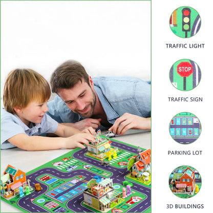 City Map Construction Building Sets with 6 Cartoon Character Toys, Preschool Educational Learning Toys for 6+ Year Old Kids Boys Girls Children
