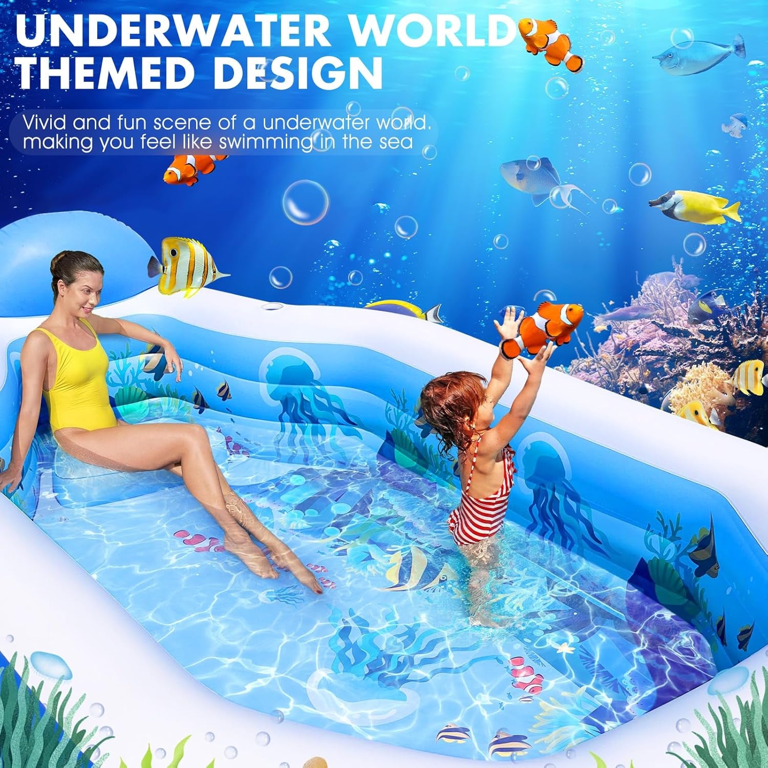 Starocean Inflatable Pool with Canopy, Large Inflatable Swimming Pool for Kids,Adult, Blowup Pools with Seats,Backrest.Durable Thickened Inflatable Family Pools for Backyard,Dark Blue-118"X75"X22"