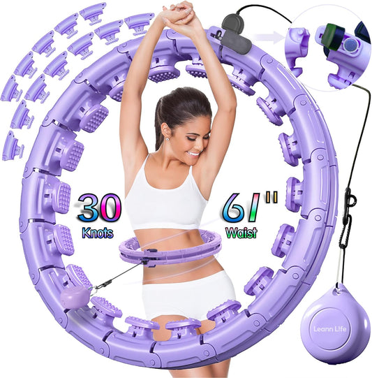 U5-16 Knots Waist 28”- 46”, Silent Smart Weighted Hula Hoop for Adults Weight Loss, Infinity Hoop plus Size, Home Outdoors Fitness Exercise, Abdominal Toner
