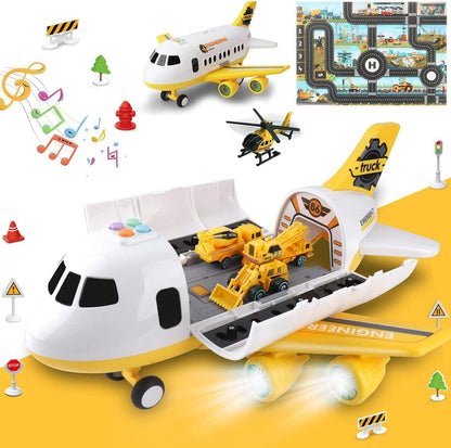 Dwi Dowellin 20-in-1 Transport Carrier Vehicle Set for Toddlers: Cargo Airplane and Police Toys for Boys and Girls Ages 2-7