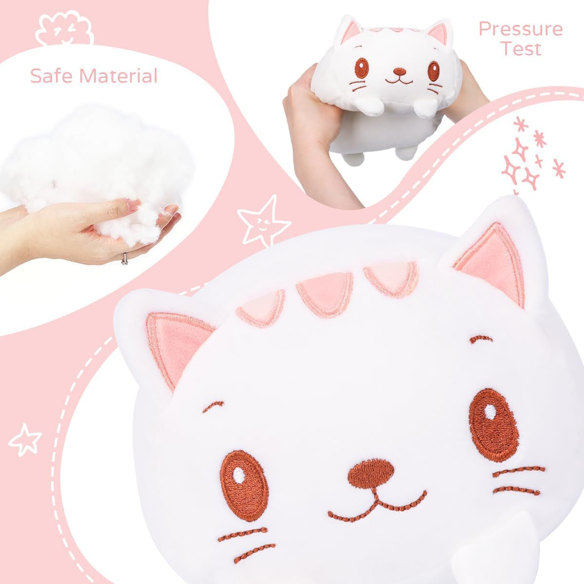 AIXINI 23.6-Inch White Cat Plush Cylindrical Body Pillow - Super Soft Cartoon Hugging Toy Gift