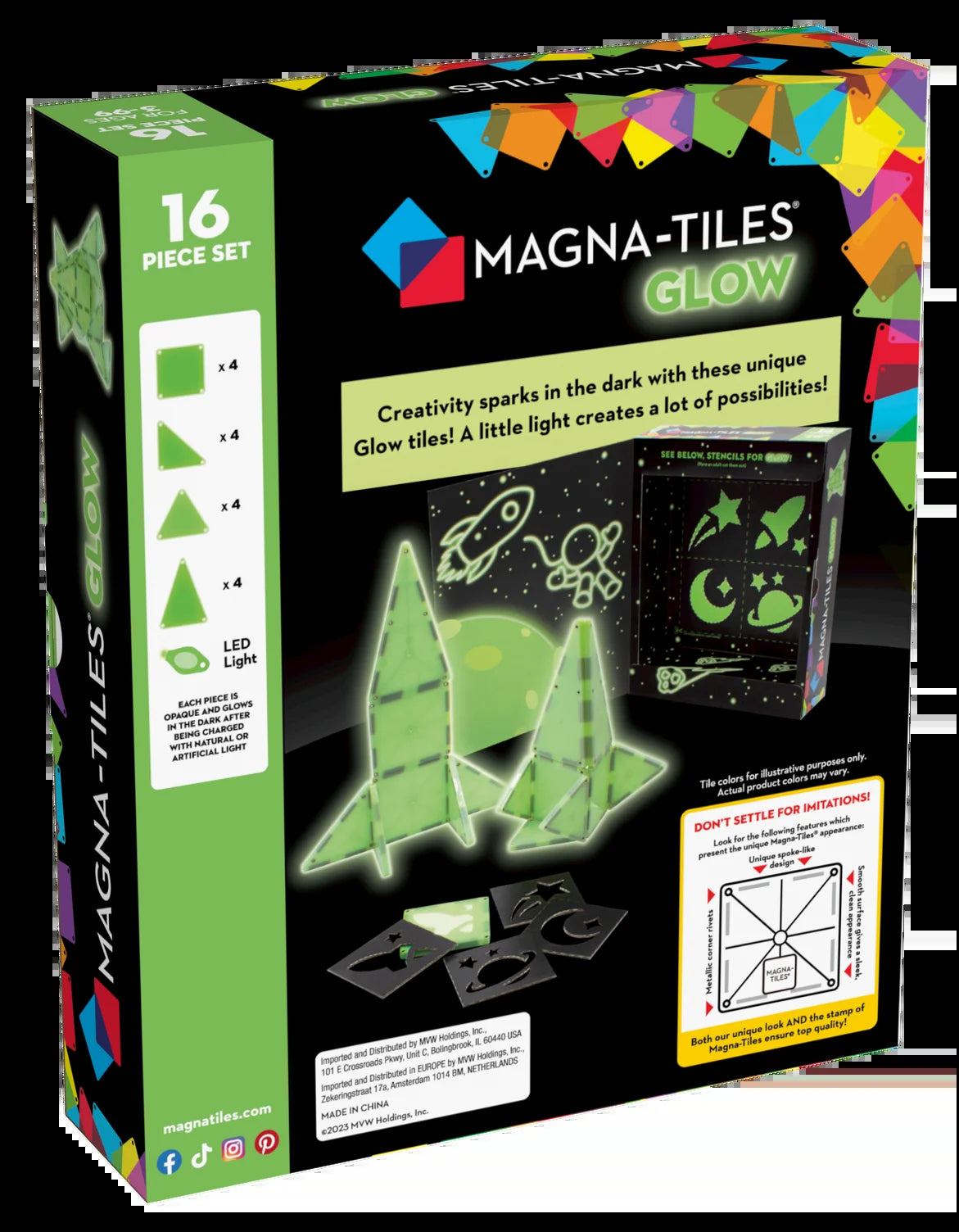 Glow 16-Piece Magnetic Construction Set, the ORIGINAL Magnetic Building Brand