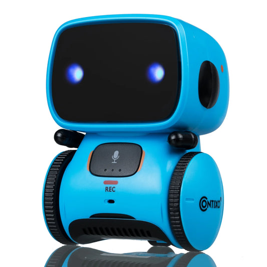 (2 Pack)  Kids Smart Robot Toy Mini Robot Talking Singing Dancing Interactive Voice Control Touch Sensor Speech Recognition Infant Toddler Children Robotics - R1 Blue