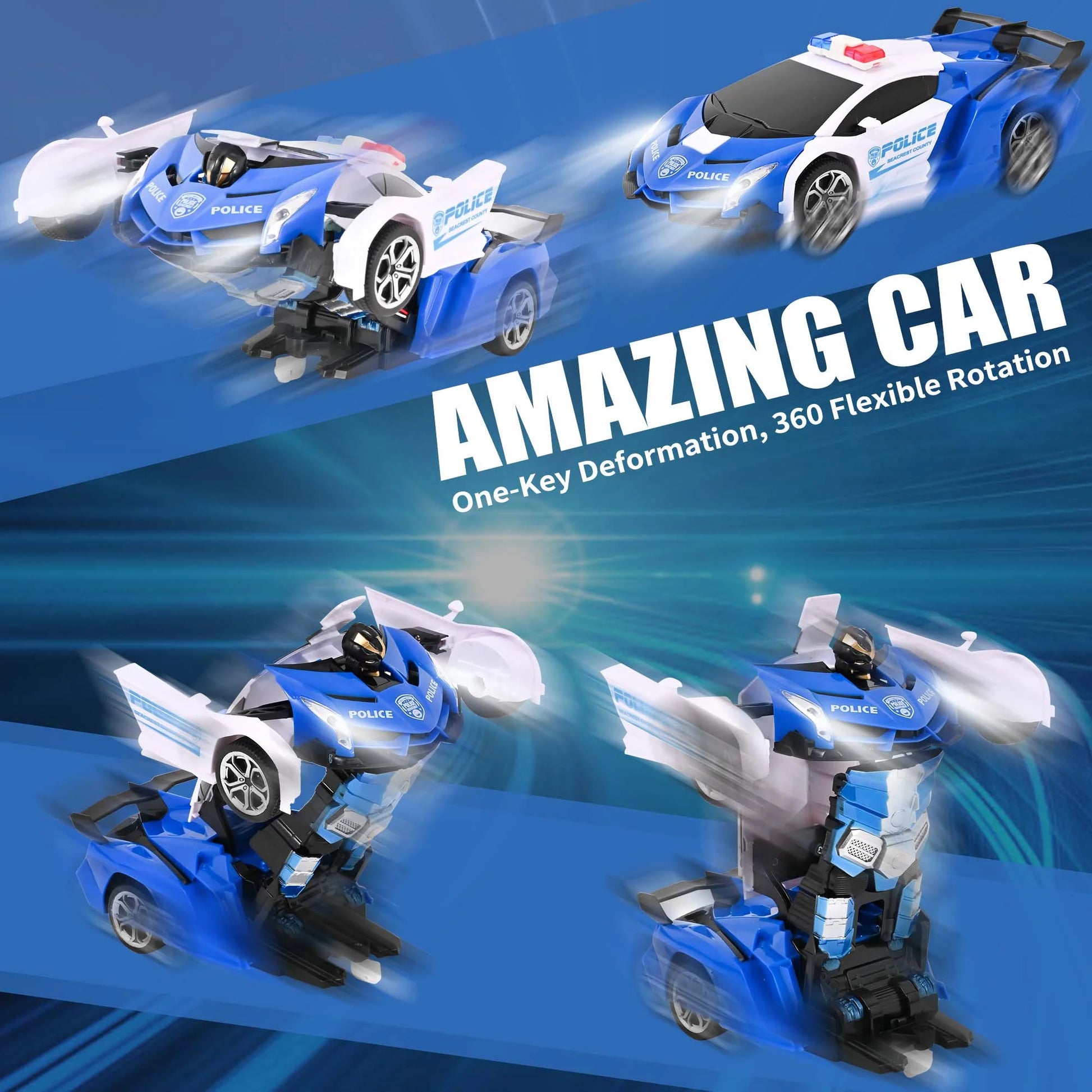 Transform RC Car Robot, Remote Control Car Independent 2.4G Robot Deformation Car Toy with One Button Transformation & 360 Speed Drifting 1:18 Scale