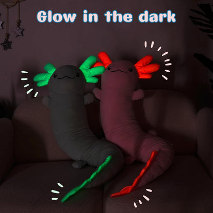 Tezituor 48-Inch Giant Axolotl Plush Pillow - Glow in the Dark Mint Green Stuffed Animal for Kids and Adults, Perfect Gift for Axolotl Enthusiasts